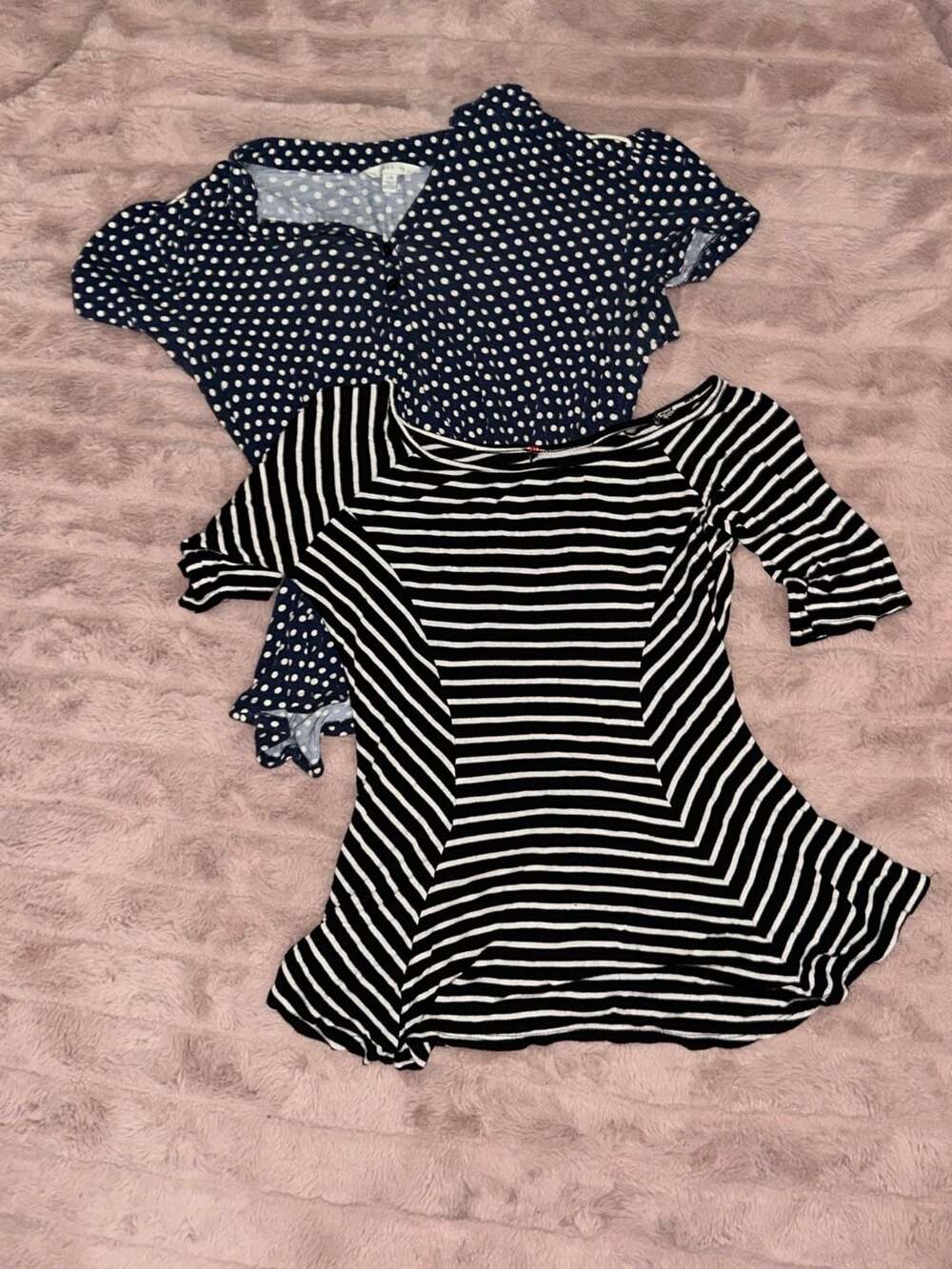 Love H81 Navy Polka Dot Blouse and Striped Peplum Top Bundle